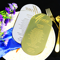 Invitation de fête d'anniversaire en acrylique miroir doré de forme ovale de luxe Invitations de mariage gravées sur mesure Cartes de menu