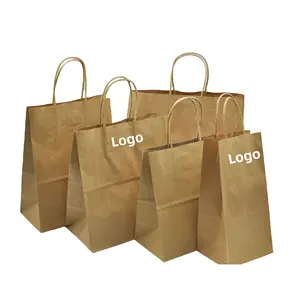 High Grade New Design Custom Logo Brown Kraft Wine Paper Packing Bag With Handles Kraft Christmas Paper Gift Bag