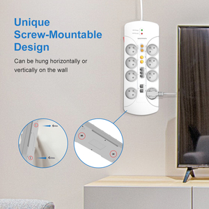 Multiprise anti-surtension Vastfafa 8 prises avec ports USB, prise Euro 16A 230V, en PC+ABS, câble 1,5m, multifonction 3C - Product Image 5