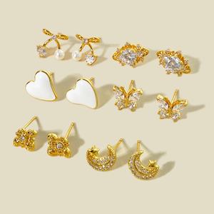 ต่างหูมินิมอลสำหรับผู้หญิง ชุบทอง 18K ประดับเพชรคิวบิกเซอร์โคเนียรูปหัวใจและมุก เหมาะสำหรับเป็นของขวัญ - Product Image 2