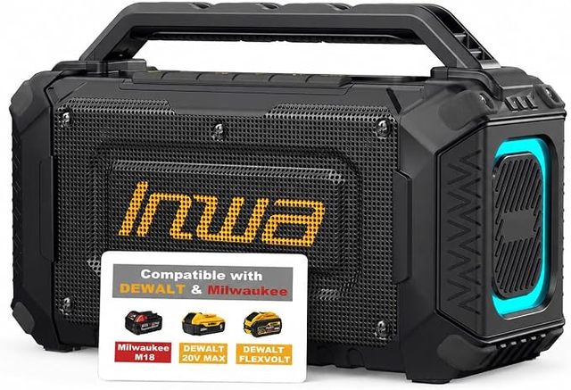 Inwa Jobsite Speakers Compatible With DeWalt 20V/FLEXVOLT & Milwaukee M18 Battery Portable Outdoor Wireless Boombox W/Bass RGB