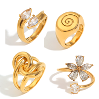 G3462 Vente en gros Acier inoxydable PVD plaqué or 18 carats Bijoux de déclaration étanches à double couche Bagues fleur zircon conque torsadé