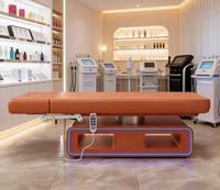 Table de massage et de soin esthétique moderne pour salon, fauteuil inclinable électrique incurvé pour spa facial et extensions de cils, avec éclairage LED et 2 moteurs