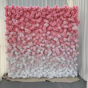 Fondo de pared de flores artificiales de lujo 3D 5d Pared de flores blancas y azules 8x8 pies para boda, decoración de seda enrollable - Product Image 5