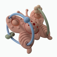Anneau de dentition interactif en silicone en forme de papillon pour bébé, sans BPA, jouet sensoriel à tirer, pour soulager les gencives sensibles