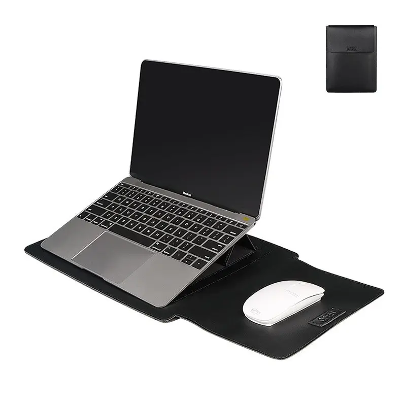 New OEM Waterproof PU Leather Laptop Sleeve Case Magnetic Folding Notebook Laptop Stand Bag with Mouse Pad