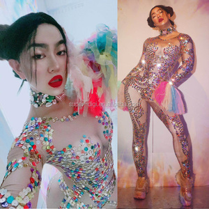Colourful Sexy Stage Jumpsuit Crystal Sparkly Bodysuit Nightclub Female Singer DJ <strong>Pole</strong> Dance Performance Stage <strong>Outfit</strong> - Product Image 2