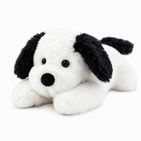 Peluche chien couché noir et blanc super douce de haute qualité avec des détails de couture soignés, taille 30 cm