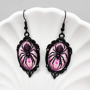 Cross-Border Halloween Retro Love Bug Gemstone Pendientes negros Bloody Spider Web Pendientes de gota redondos con piedra de <span class=keywords><strong>diamante</strong></span> - Product Image 1