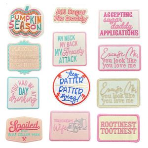 Iron on Embroidery Pumpkin Season <b>pink</b> Words Patch for Outdoor Overcoat Hat Decoration - Product Image 2