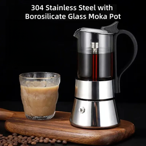 Cafetière italienne en verre borosilicate classique et en acier inoxydable, cafetière cubaine, cafetière à expresso, cafetière à moka pour cuisinière - Product Image 6