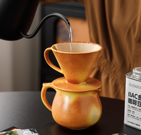 Ensemble de cafetière en céramique style origami à rayures marron avec filtre à café en papier et sac de voyage portable
