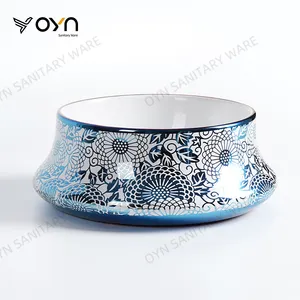 OYN lavatório de luxo com azul padrão galvanizado lavatório de cerâmica counter top lavatório para banheiro