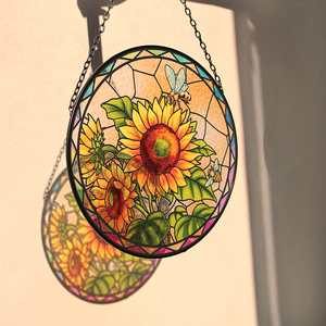 Atrapasueños de Vidrio con Arte Floral, Decoración Colgante para Ventana con Girasoles, Regalo para Floristas, Decoración de Jardín Natural - Product Image 1
