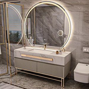 Meuble-lavabo autoportant moderne avec vasque en céramique et miroir intelligent 36-92 pouces, lavabo simple en bois pour villa - Product Image 1