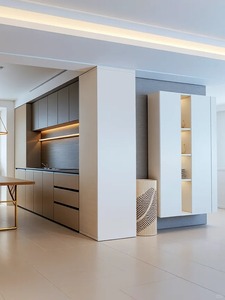 Comptoir en quartz, meubles de cuisine modernes sur mesure, armoires de cuisine en forme de L <span class=keywords><strong>sans</strong></span> poignées, finition blanc brillant - Product Image 3