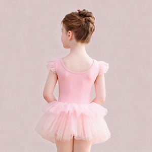 Justaucorps de ballet rose pour filles, robe de danse tutu avec volants aux épaules et nœud, tenue de scène pour performance - Product Image 6