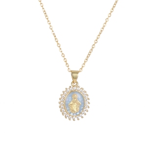 Offre Spéciale Religieux Jade Vierge <span class=keywords><strong>Marie</strong></span> Pendentif 18k Plaqué Or Diamant <span class=keywords><strong>Rose</strong></span> Hoop Pendentif Collier - Product Image 2