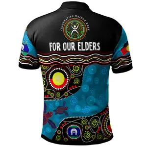 पुरुषों की आकस्मिक शर्ट कस्टम ऑस्ट्रेलिया संस्कृति कला नदी और कछुआ आदिवासी प्रेरित डॉट कला के साथ पोलो शर्ट थोक शर्ट