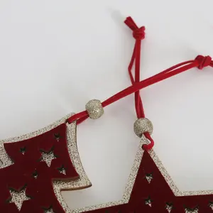 Pioneer Effort Wooden Christmas Hanging Ornament Red Glocking Tree And Star 2 Ass. Christmas Decoration