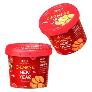 Cajas de plástico de 500 ml (16 onzas) para galletas con tapas, redondas, rojas, con etiqueta IML, AÑO NUEVO, hechas en China - Product Image 5