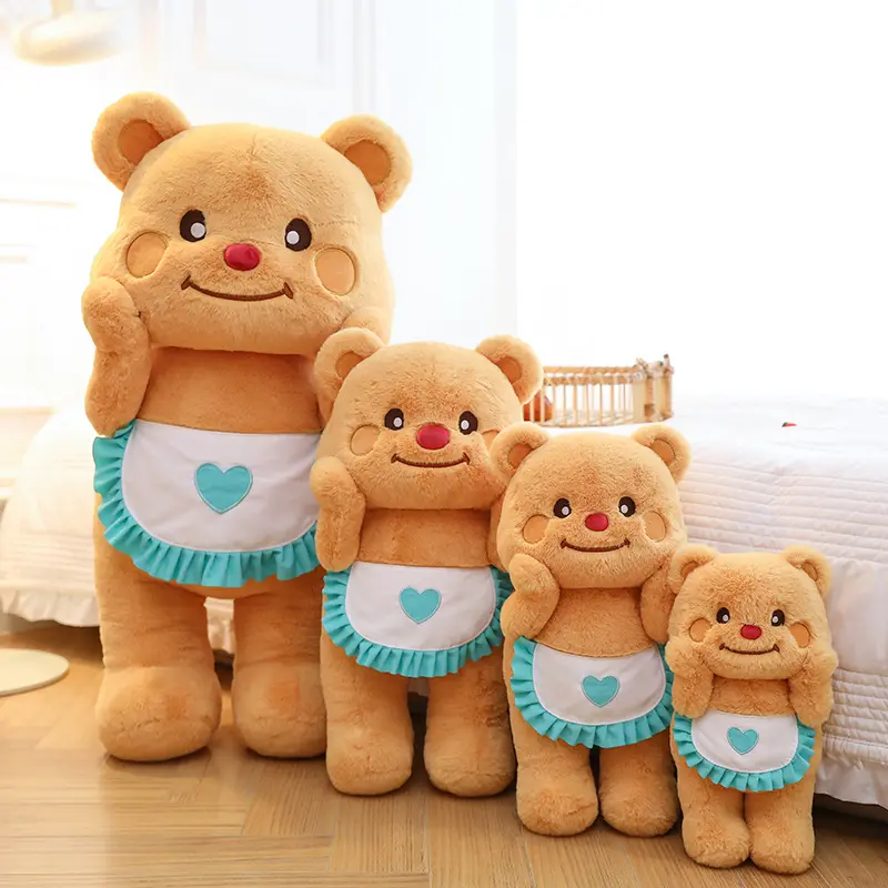 Ruunjoy mainan mewah beruang mentega bersendi imut, mainan boneka mewah, hadiah ulang tahun anak beruang coklat rias celemek lembut kawaii