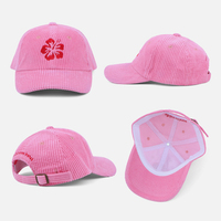 Casquette de baseball OEM pour femme, rose, non structurée, profil bas, logo brodé, sur mesure, 6 panneaux, en velours côtelé large, style Dad Hat, réponse rapide