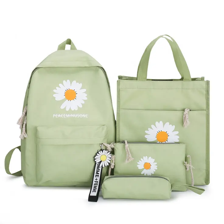 Factory Stock Sales Daisy Printing Canvas backpack 4pcs set Student School Backpack