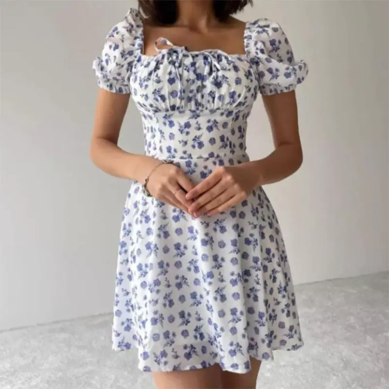 Kiteng USA 2023 Digital printing Casual Dresses short sleeve high waist High Quality women's dress Custom Order Small MOQ