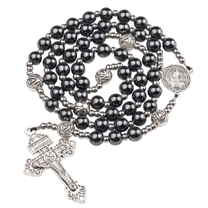 Collier de prière polyvalent en hématite de 8 mm, <span class=keywords><strong>chapelet</strong></span> religieux haut de gamme, collier de perles lourd et tendance - Product Image 1