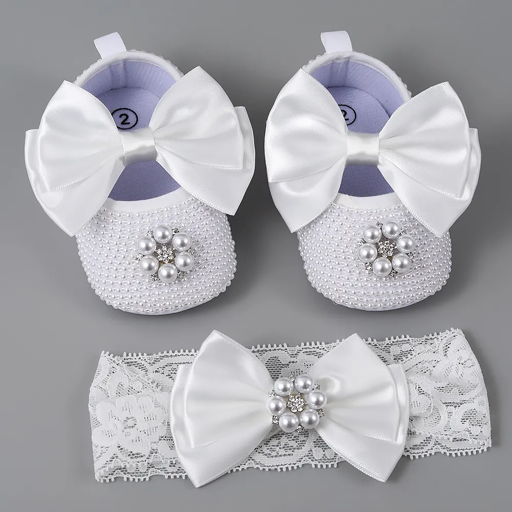 personalized custom flower white pearl baby girl shoes