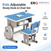 Ensemble de bureau et chaise d'étude pour enfants en métal réglable moderne avec étagère de rangement pour la maison, le bureau et le salon, mobilier de classe scolaire