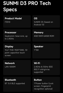 Commande rapide SUNMI D3 Pro NFC Reader Restaurant Commande en ligne 4g <span class=keywords><strong>Qr</strong></span> <span class=keywords><strong>Code</strong></span> Sans surveillance Cashless Pos Machine - Product Image 5