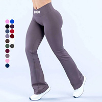 Leggings de yoga sans couture pour femme avec logo personnalisé, couleur unie, coupe évasée en V, effet ventre plat, pour course en extérieur et entraînement sportif