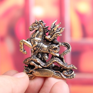 1pc Brass Dragon Horse Spirit Gift Office Study Desk Copperware Zodiac Dragon <strong>Retro</strong> <strong>Decorative</strong> Handicraft Figurine - Product Image 1