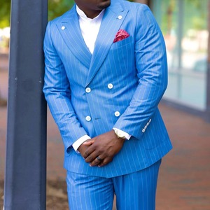 <span class=keywords><strong>Costume</strong></span> 2 pièces rayé <span class=keywords><strong>bleu</strong></span> <span class=keywords><strong>marine</strong></span> <span class=keywords><strong>sur</strong></span> <span class=keywords><strong>mesure</strong></span> pour hommes d'affaires <span class=keywords><strong>costume</strong></span> smoking de mariage formel à fines rayures pour hommes - Product Image 6