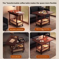Mesa de Centro Multifuncional Plegable y Giratoria de Madera Maciza, Organizador de Almacenamiento, Estilo Medieval, Muebles de Bambú para Sala de Estar