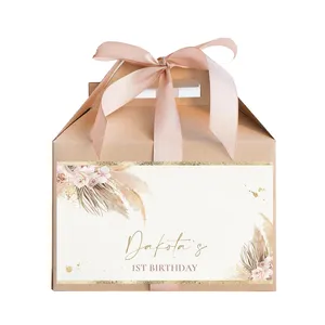 Custom Logo Wedding Favors Gable Box Eco Friendly Packaging Box With Sticker