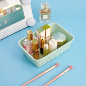 Desktop Storage Box Plastic Cosmetic Organizer 1L Stackable Stripe Pattern Matcha Green Fresh Pink Cement Gray - Product Image 2