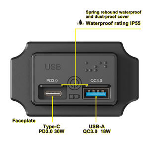 Prise de chargeur de voiture à montage plat avec interrupteur tactile, double ports USB-C et USB QC modifiés, et couvercle automatique à ressort - Product Image 6