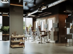 Meubles de salon de coiffure sur mesure, mobilier moderne pour salon de coiffure masculin, postes de coiffage, miroirs muraux, design d'intérieur - Product Image 6