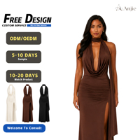 Vestido Maxi Halter con Cuello Tipo Capucha para Mujer, Personalizado OEM ODM, Marca Privada, Fabricante Mayorista, para Eventos Nocturnos y Damas de Honor