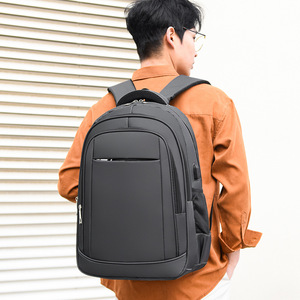 Laptop <b>Backpack</b> With Usb Charging Port <b>Large</b> <b>Capacity</b> Business Travel Bag For Men Solid Color Black Blue Gray - Product Image 3