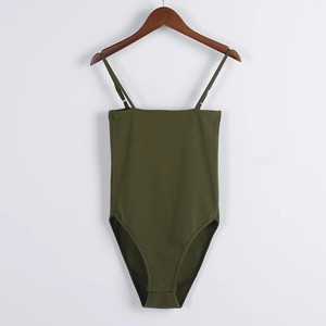 Manqu Women's Solid Color Slim Fit Bodysuit With Thin Straps Stretch Knitted Tank Top Base Layer <b>Underwear</b> - Product Image 3