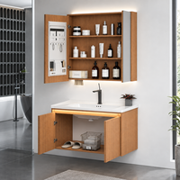 Kabinet Cermin Pintar Stainless Steel Modern dengan Wastafel Keramik, Rak Dinding Kamar Mandi Tahan Air & Mudah Dibersihkan
