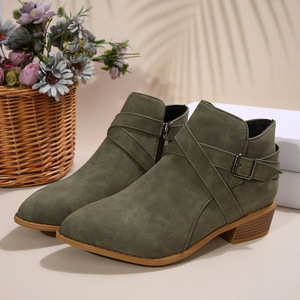 <span class=keywords><strong>Bottes</strong></span> à bout pointu de grande taille, nouvelles <span class=keywords><strong>bottes</strong></span> courtes à talon moyen avec fermeture éclair latérale et sangle croisée pour femmes 43 - Product Image 6