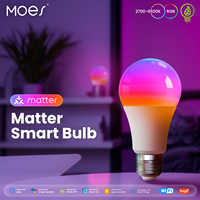 Ampoule intelligente WiFi E27 MOES Tuya Matter, LED dimmable, 16 millions de couleurs RVB, lampe bougie, commande vocale Alexa Google Home, contrôle par application