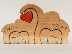 <strong>Wooden</strong> <strong>Personalised</strong> Elephant Family <strong>Puzzle</strong> 4 in 1 Set Anniversary Gift , <strong>Wooden</strong> Animal Elephant <strong>Puzzle</strong>, Family Keepsake Gift - Product Image 5