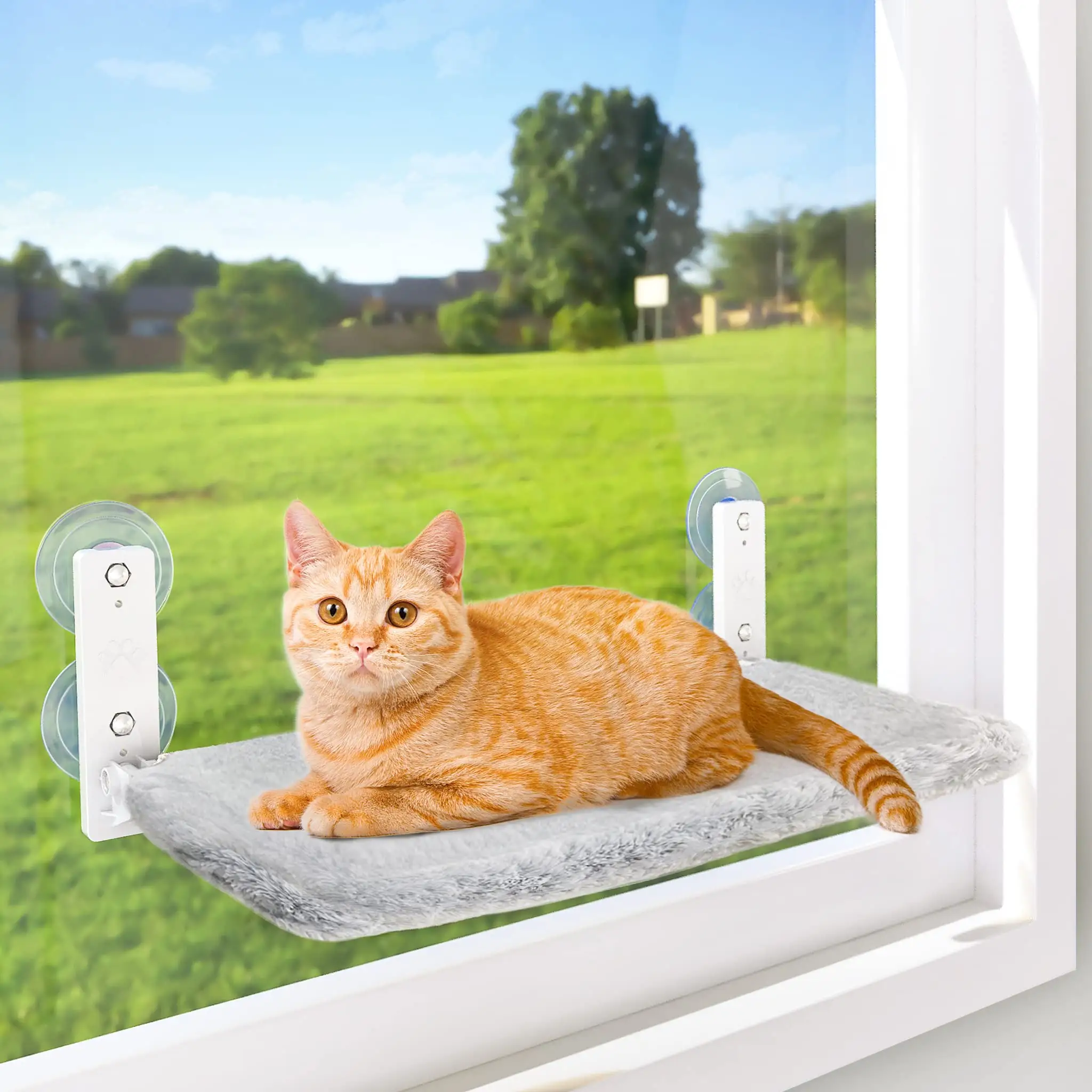 2024 novo design sem fio para janelas de gatos poleiro de metal sólido médio e cobertura reversível rede para animais de estimação cama rede para gatos janela