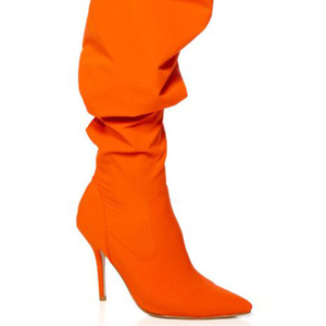 Wide Fit Top Women Orange Over Knee High <b>Boots</b> Side Zipper Stiletto Ladies Pointed Toe Lace up Shoes Thigh High Long Booties - Product Image 6